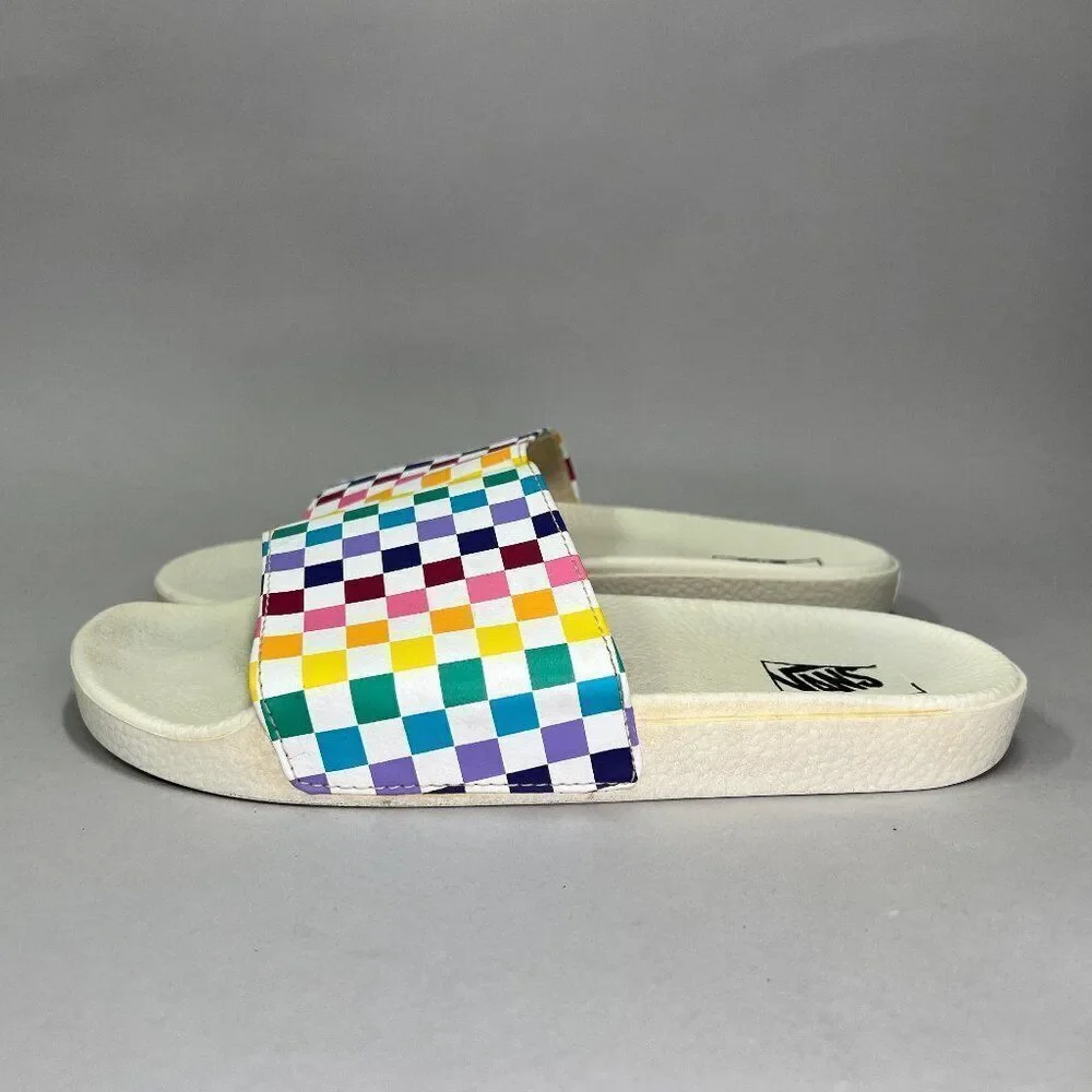 Vans Sandals Girl’s‎ Size 6 Colorful Checkerboard Slide Retro Skate Flip Flops